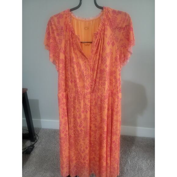 Denim & Co Canyon Retreat Mesh Flutter Sleeve Midi Dress Peach 2X A642452 NWOT - Picture 2 of 9